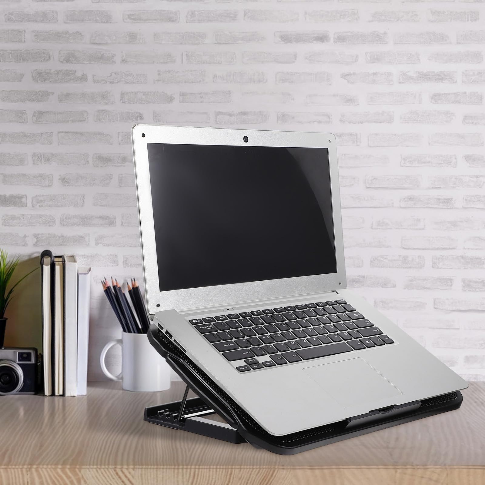 Healeved Refroidisseur D'ordinateur Portable en Fer et Plastique Multifonctionnel Double Interface USB et Vitesse de Vent Réglable pour Bureau et Maison