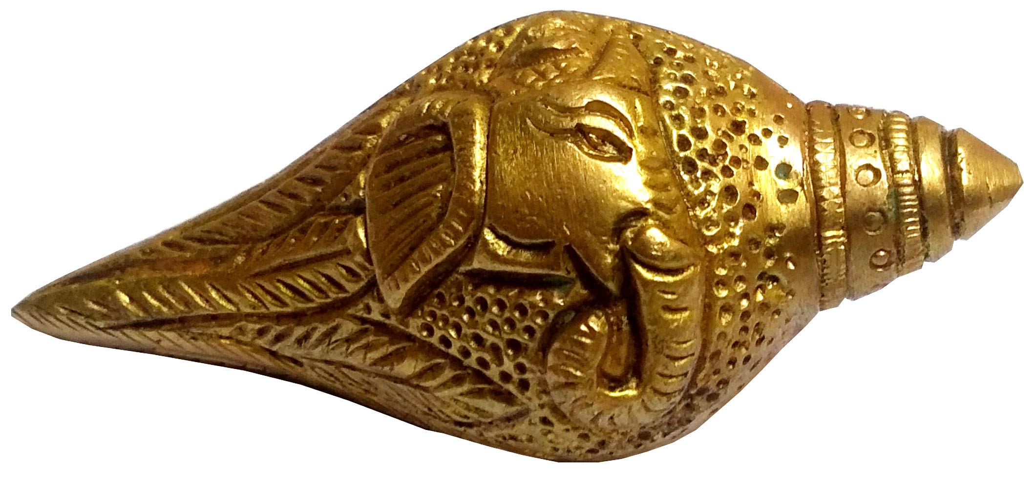 Purpledip Small Brass Ganesha Shankha: Holy Conch Design Idol (11837)