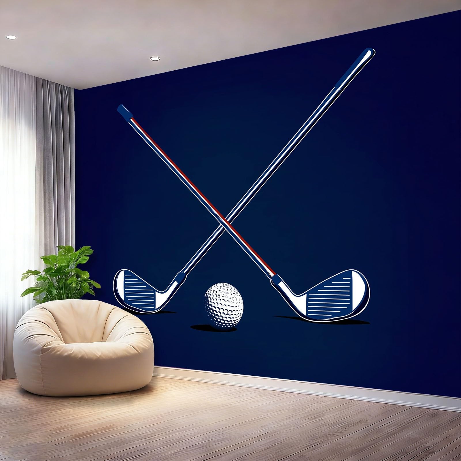 Drukowana fototapeta sportowa kij golfowy niesamoprzylepna tapeta, łatwa w instalacji z naklejką do tapet, 200 x 140 cm (szer. x wys.), duża dekoracja ścienna do domu, ciemnoniebieska