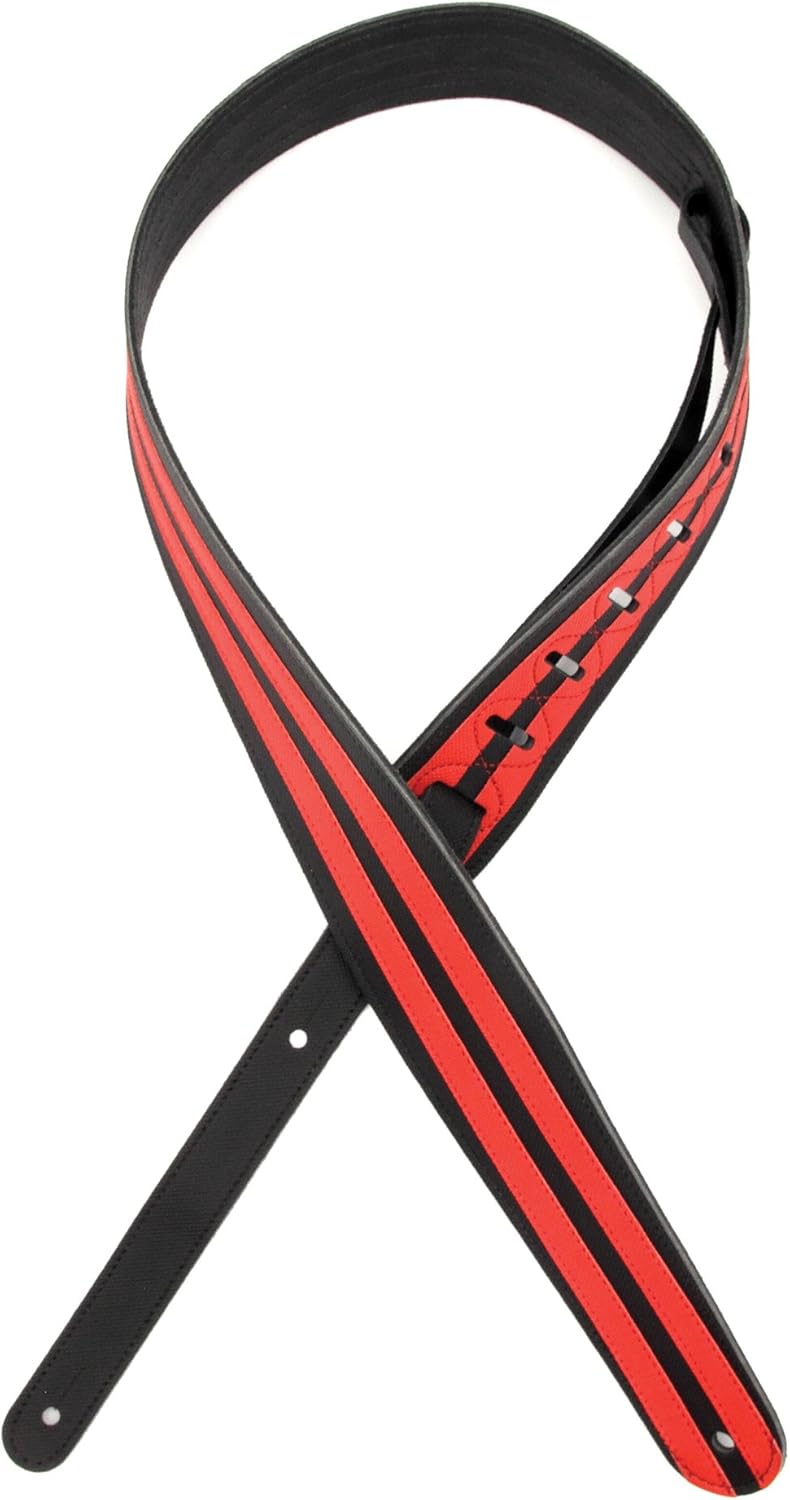 D'Addario Accessories Planet Waves L25W1401 2.5-Inch Leather Guitar Strap, Racing Stripes - Grey with Black Stripes