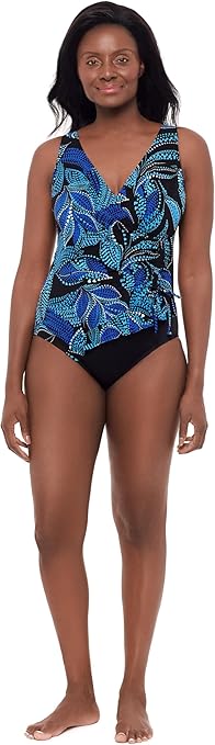 Great Lengths Women's Ruffle Surplice One Piece Swimsuit, Ribbon