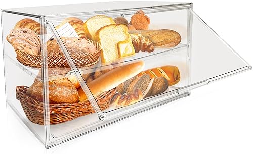 Miniatura 2 de BOHOIDEE Extra Large 19.7"X14.6"X11.6" Clear Bread Box for Kitchen Counter, Acrylic Pastry Display Case Stackable Storage Container Plastic Bakery