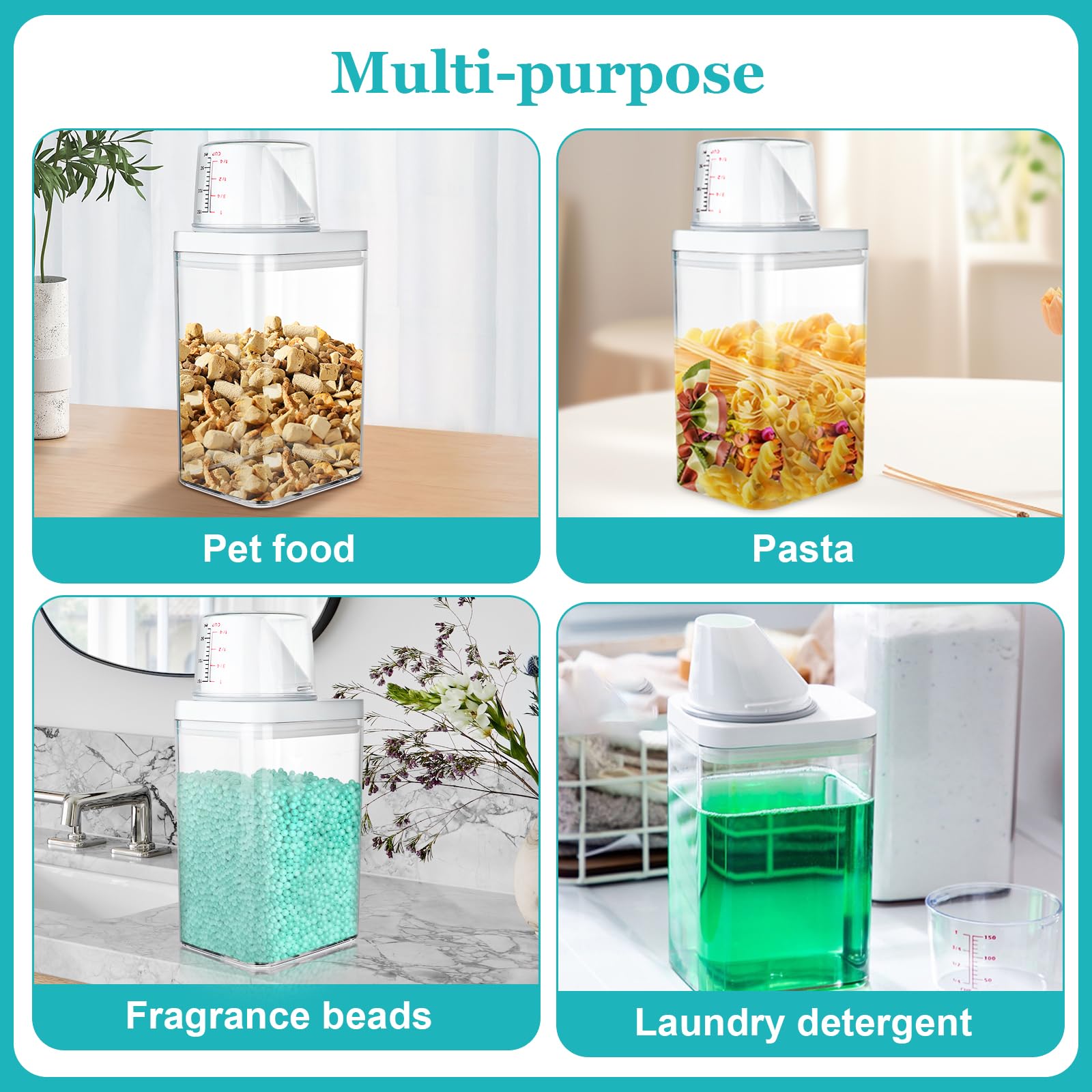 2 Pièces Distributeur De DéTergent à Lessive, 1100ml Récipient de Détergent de Stockage de Poudre À Laver avec Tasse à Mesurer, Récipient À Lessive en Poudre BoîTe De DéTergent, EU030