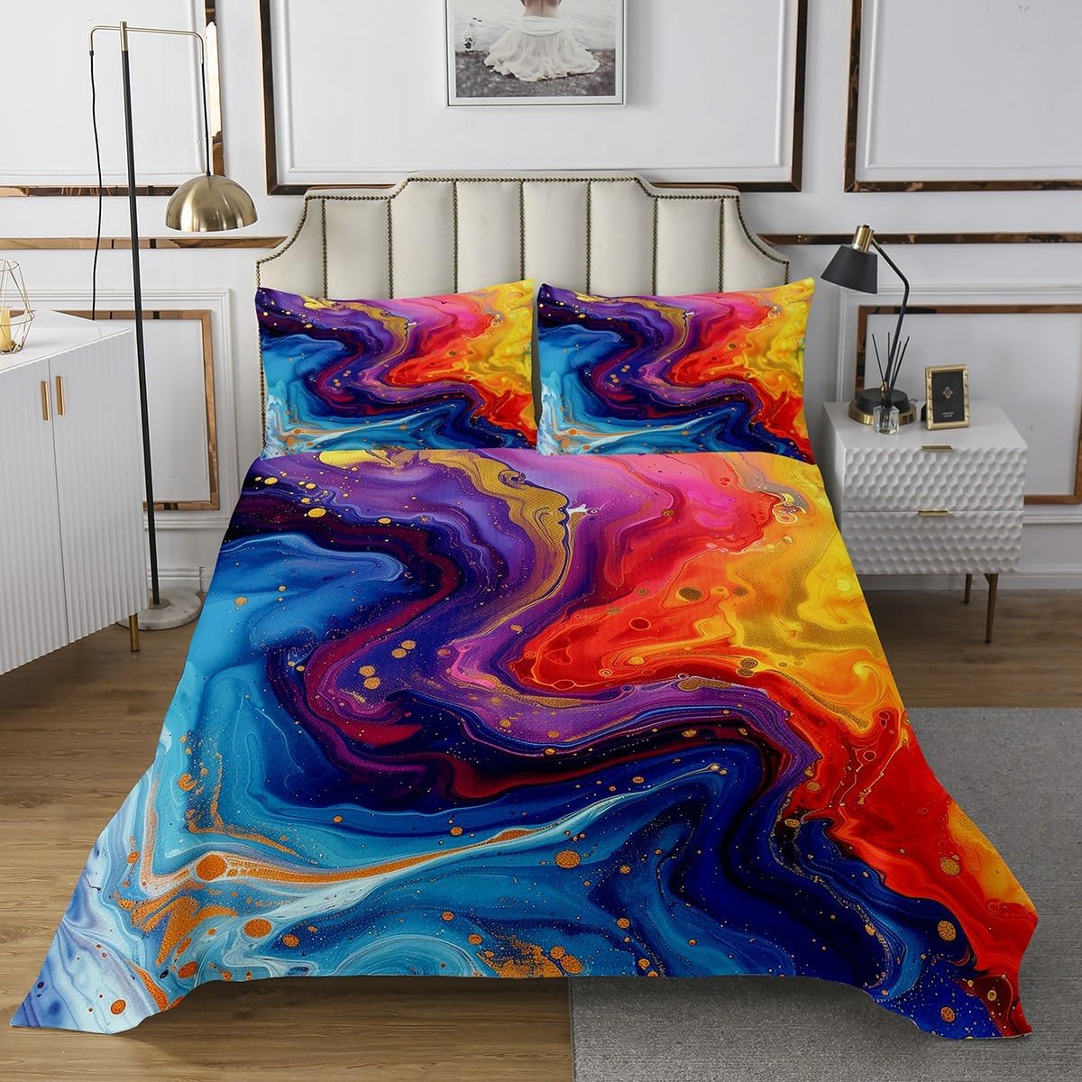 Marble Print Kids Bedspread Twin Size,Marbling Abstract Stone Luxury Texture Coverlet Set,Boys Girls Room Decor,Tie-dye Graffiti Artwork Quilted Coverlet,Teal Bedding Quilt,1 Pillowcase