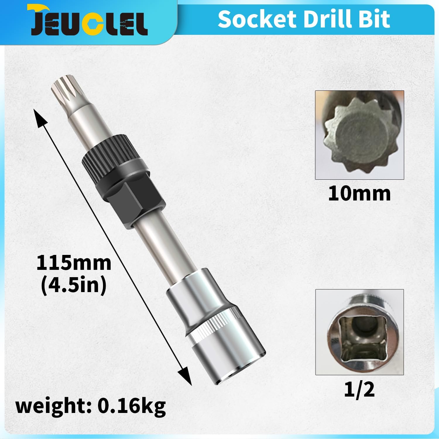 1/2"Dr M10 Alternator Wrench, 33 Teeth Alternator Pulley Socket Drill Bit, 10mm x 12mm Tip Alternator Decoupler Pulley Tool Socket for Precision Installation and Removal of Automotive Pulleys