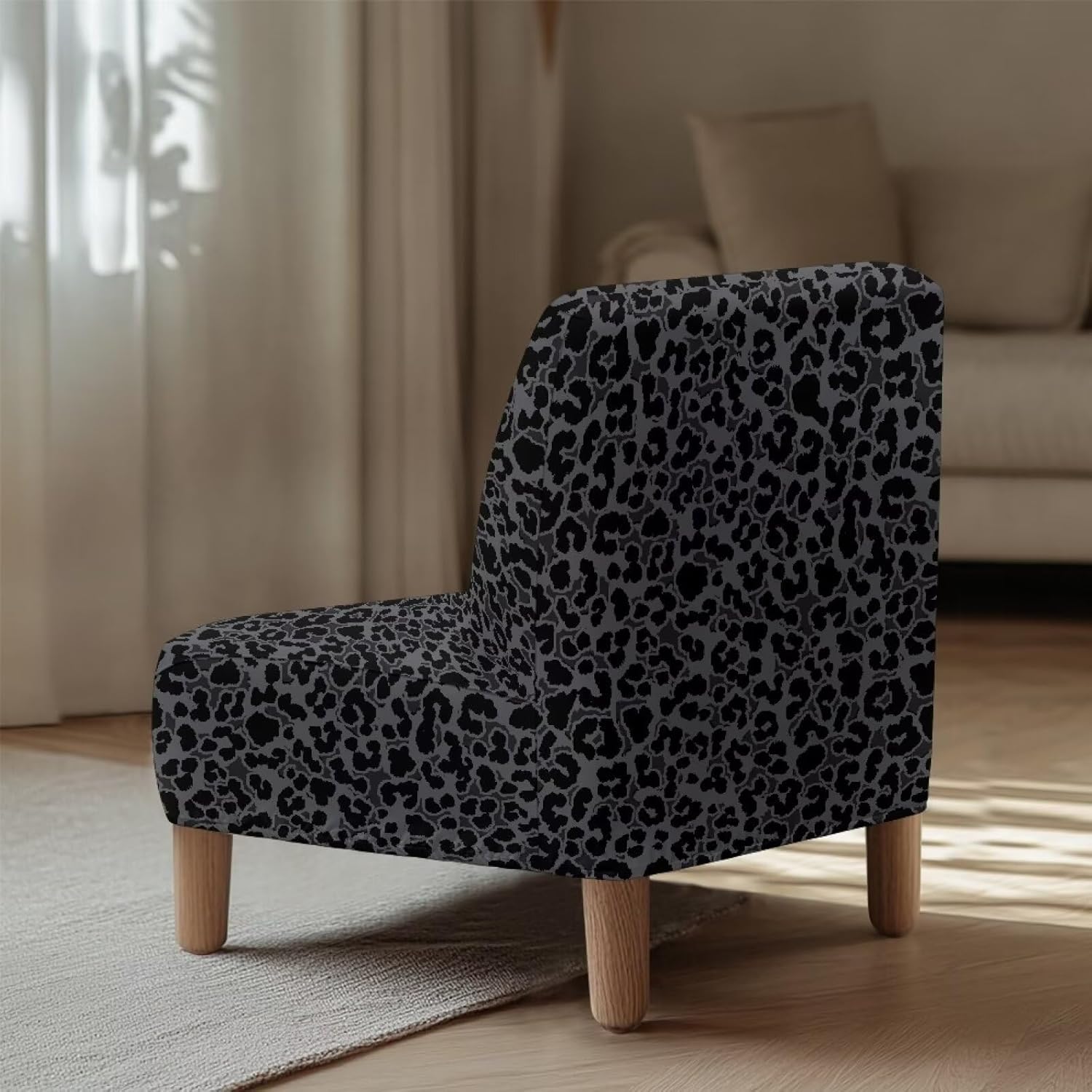 Talayituse Black Leopard Print Accent Chair Cover Slipcover, Armless Stretch Super Soft Chair Slipcovers for Armless Chair Furniture Protector with Elastic Bottom, Pack of 1