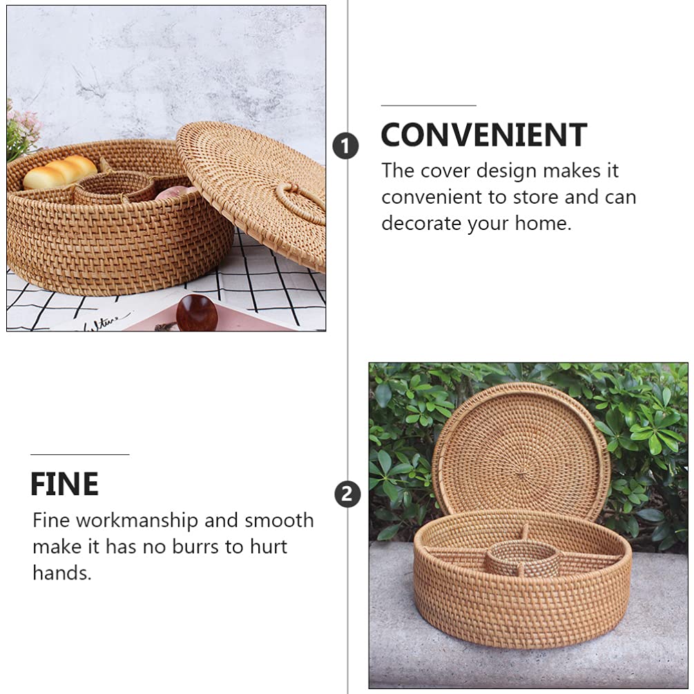 Cabilock Cesto Portaoggetti in Legno Intrecciato Artigianalmente con Coperchio, Design Vintage senza Sbavature, per Conservare Dolci e Snack in Casa