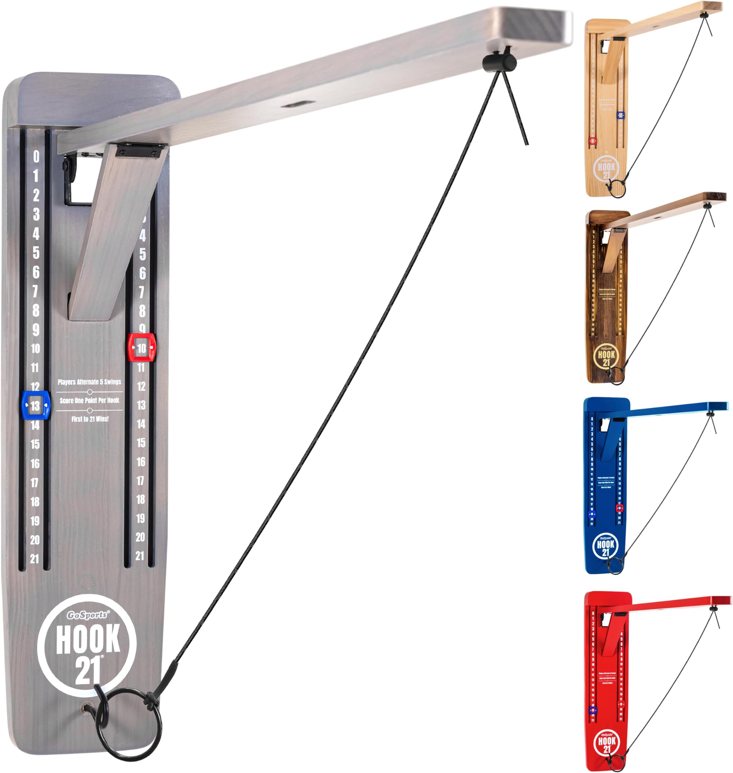 GoSports Hook 21 Wall Mounted Ring Swing Game with Foldable Arm - Play Indoors or Outdoors