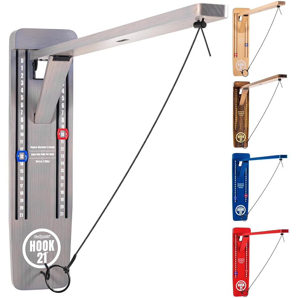 GoSports Hook 21 Wall Mounted Ring Swing Game with Foldable Arm - Play Indoors or Outdoors