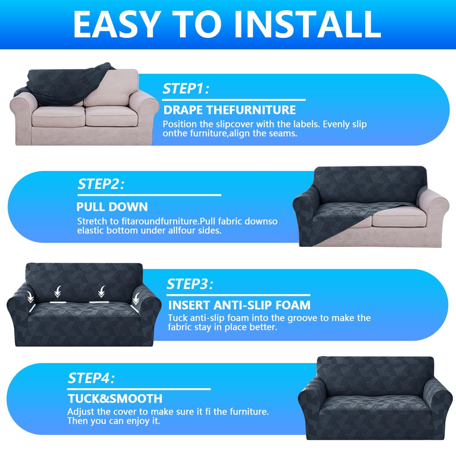 Elastischer Sofa Überzug 3 Sitzer Mit Armlehne, Couch Bezug Universal, Sofa Überzug rutschfest, Kratzfester Sofabezug, Waschbarer Couchschoner, Sofa Covers Für Wohnzimmer, Dunkelgrau