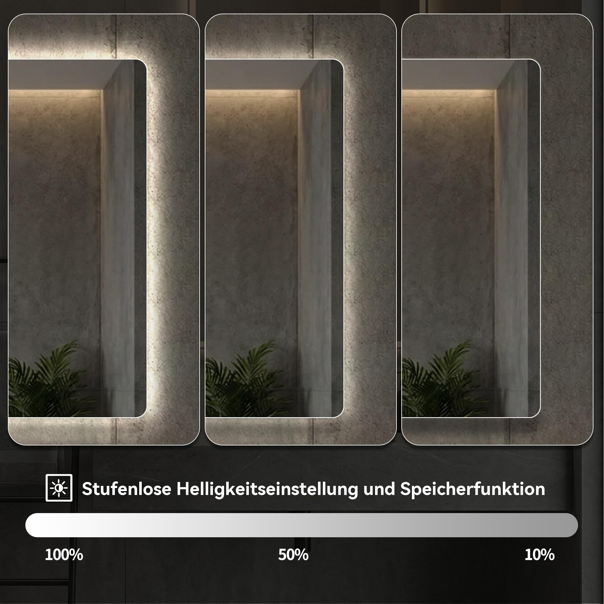 Gecheer LED Spiegel Badezimmer 70x90cm dimmbar mit Touch Control Anti Fog HD kupferfreiem Glas für Make up Rasur Pflege Badezimmer Schlafzimmer Ankleidezimmer