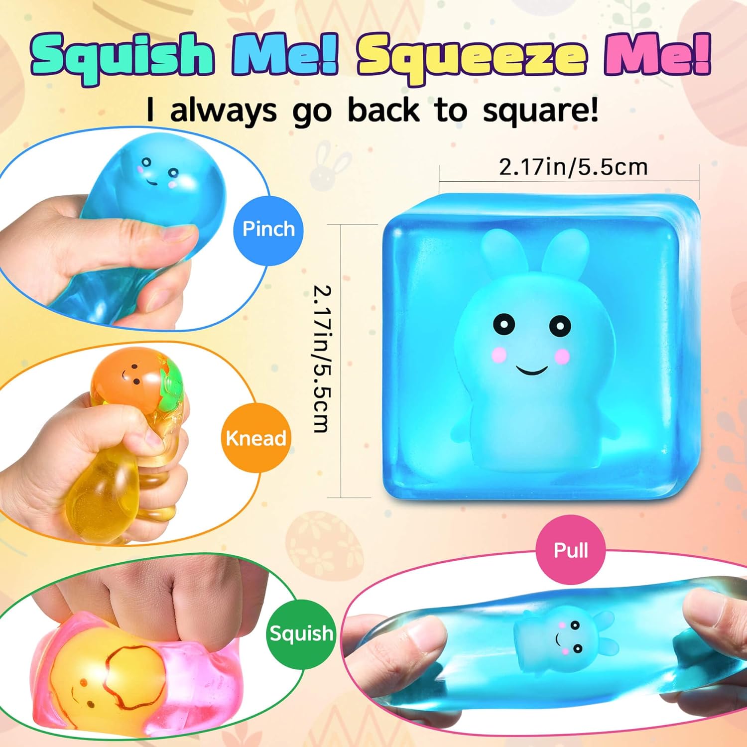Easter Basket Stuffers - Glow in The Dark Easter Egg Fillers Squishy Bunny Stress Cube Easter Gifts for Kids Adults Fidget Toys Stress Balls for Kids with Autism Easter Basket Essentials for Teens