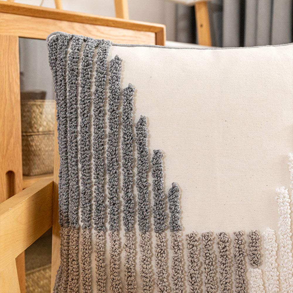 Kissenhülle Boho, Vintage Beige Streifen Geometrisches Muster Jacquard Baumwolle Dekorative Kissenbezüge Getuftete Marokkanische Minimalismus 45X45Cm Dekokissen Bezüge Für Sofa Schlafzimmer Wohn