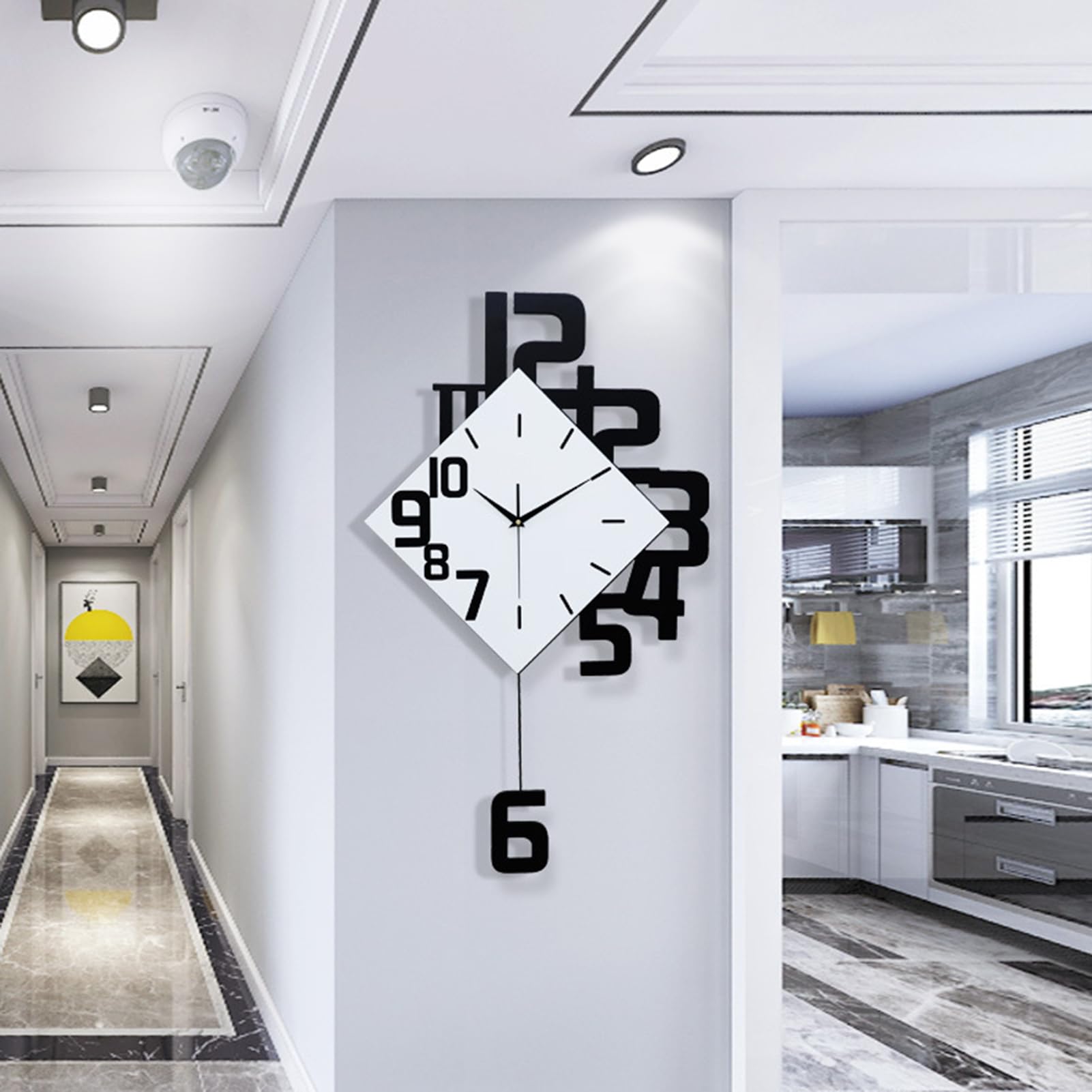 MYUYEE Large for Living Room, Silent Modern Battery Operated Ative Pendulum Wall Clocks for Kitchen, Bedroom, Office, Kitchen, s,38cm,Wood-38cm (Wood-34cm)