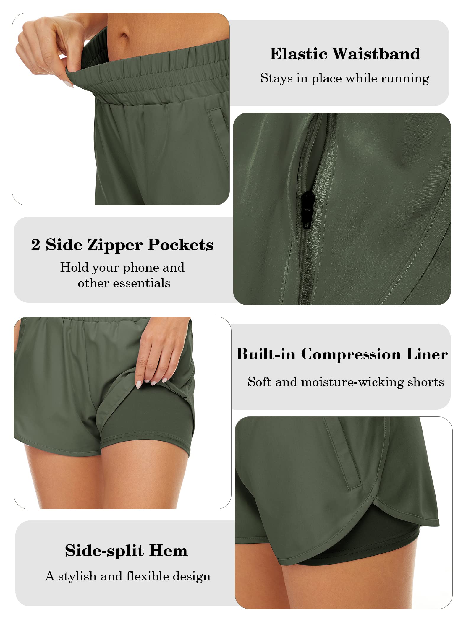 Fengbay 2er Pack Laufshorts Damen Sport Shorts 2 in 1,Schnelltrocknend Kurze Laufhose Sommer High Waist Tennis Running Gym Jogging Yoga Shorts mit Taschen