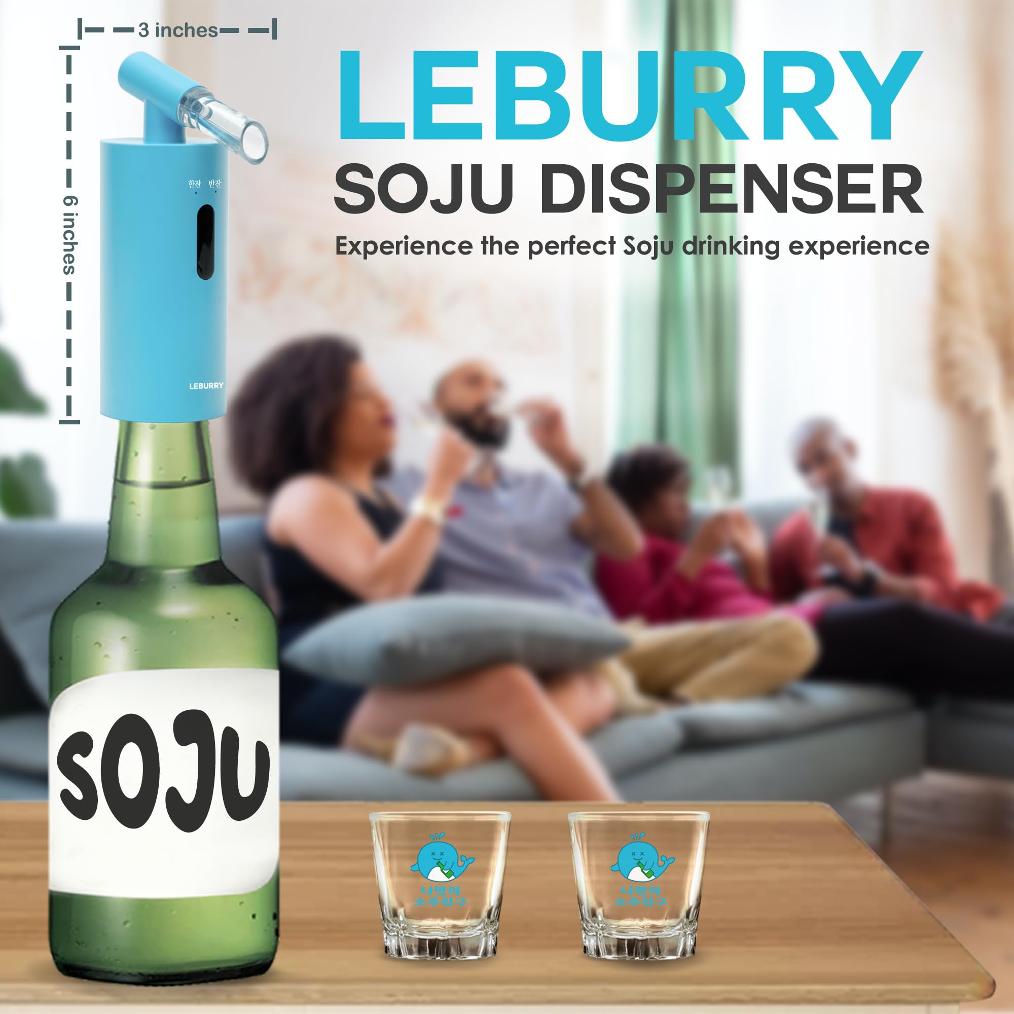 Soju Spender Automatischer Soju Schnapsspender Handfrei mit 2 Schnapsgläsern Lebensmittelqualität Koreanischer Soju Spender mit USB-C Aufladbar für Zuhause, Outdoor, Party, Bar, K-BBQ, LB-T02