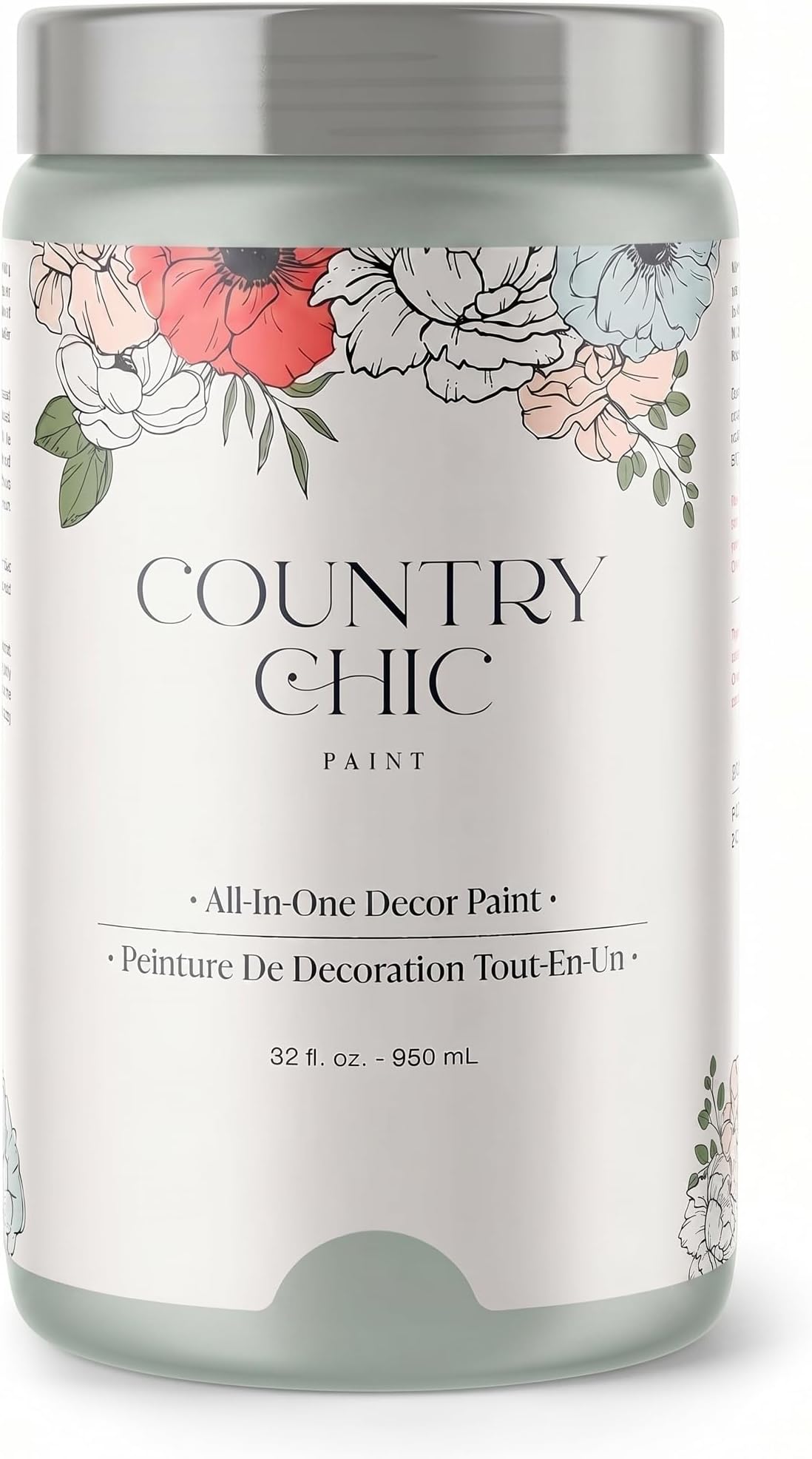 Country Chic All-in-One Chalk Paint for Furniture, Cabinets, Home Decor, Eco-Friendly, Matte Finish, Built-In Primer & Top Coat for Wood, Metal - Happy Hour (Mint Green) - Quart 32 oz (950 ml)