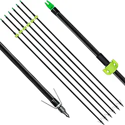 OBTOUTDOOR 6/12 flechas de pesca com arco de 8 mm flechas de fibra de vidro com narco e setas de pesca deslizantes de segurança para caça ao ar livre pesca