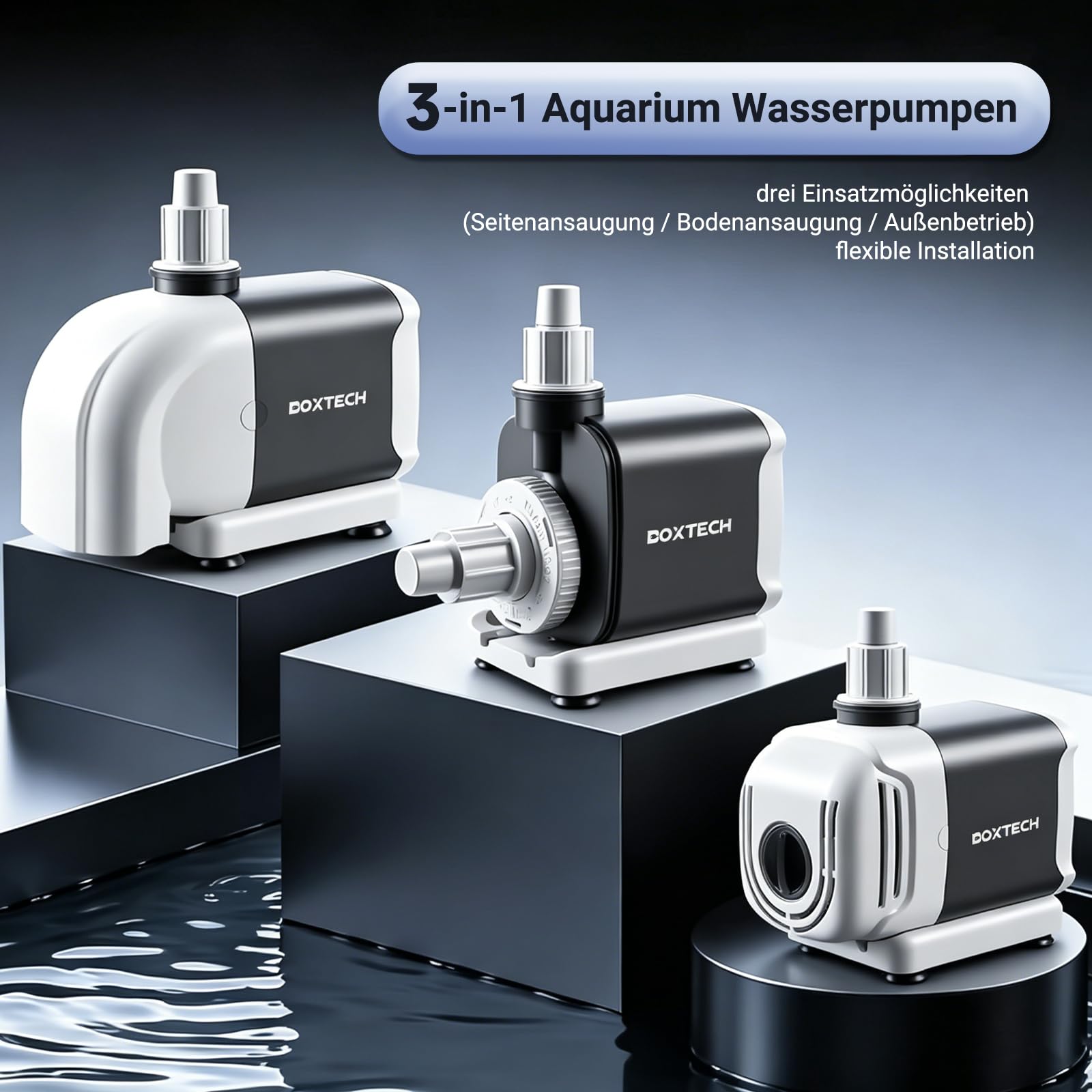 Boxtech Bomba sumergible para acuario, 25 W-1500 L/H, bomba de agua para acuarios, bomba de suministro con 3 boquillas