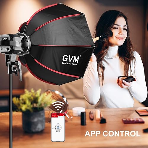 Miniatura 4 de GVM - Luz de video de 80 W, luces de estudio para fotografía, kit de iluminación Softbox con soporte Bowens, temperatura de color CRI97+ 5600K, caja