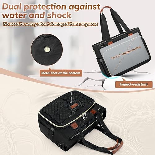 Miniatura 4 de Bolsa de mano para profesora para mujer, bolsas de trabajo, bolsa de mano para laptop de 15.6 pulgadas con soporte grande para tazas, bolsa de