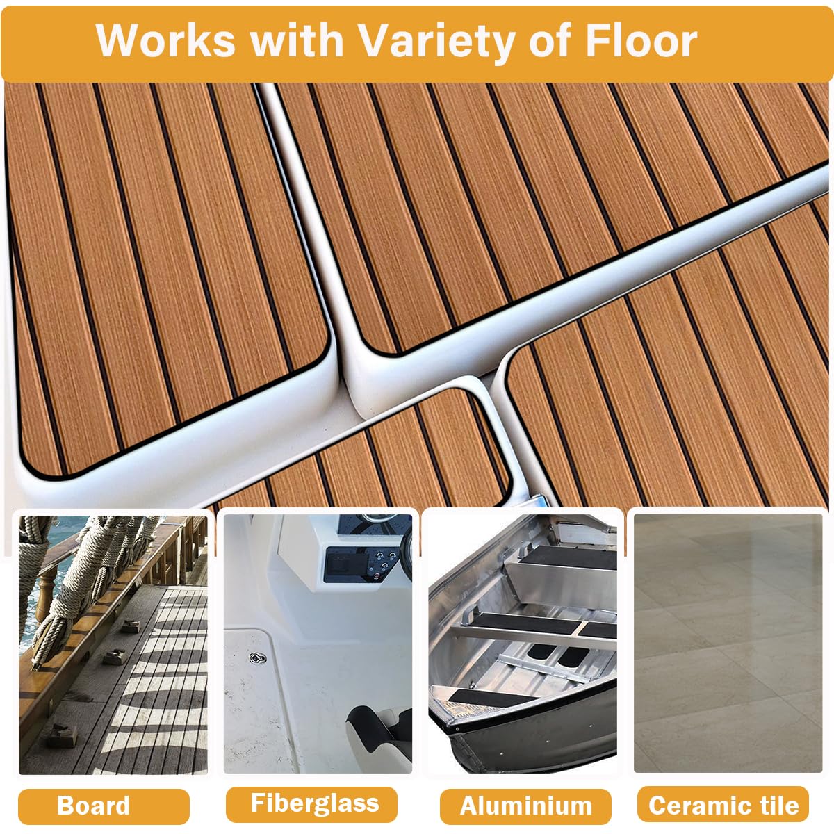 Eva Mousse Bateau Tapis Marine Antidérapant Revêtement Sol 240x112/90/55/41cm Auto-Adhésif Synthétique Teck Pont pour Yacht Kayak Bateaux à Moteur Piscine Escaliers Terrasse Planches de Surf
