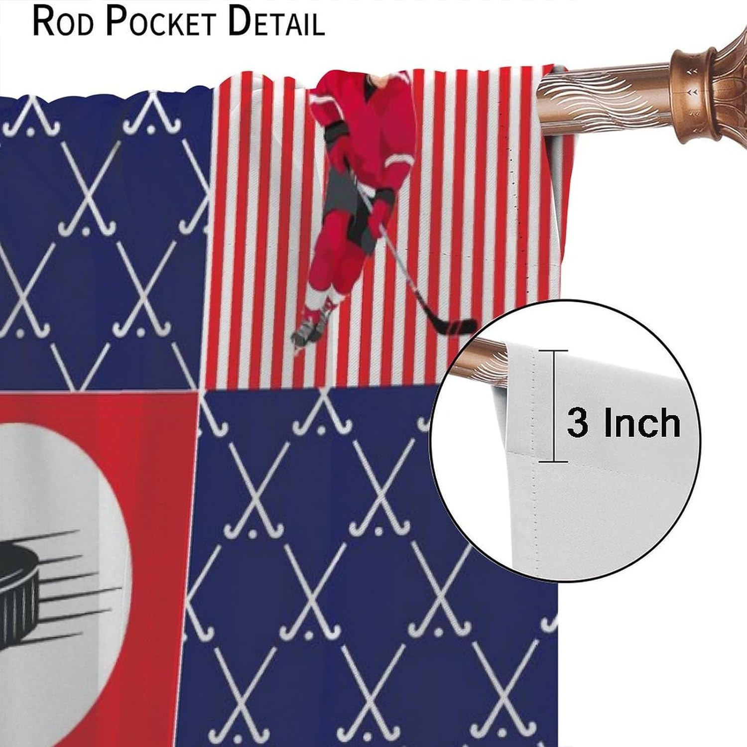 Hockey Blackout Curtain,Sports Ball Theme Plaid Boys Kids Pattern Print Window Curtains Cloth Farbic Dining Room Living Room Kitchen Cafe Bedroom Office Drapes,42x45 in