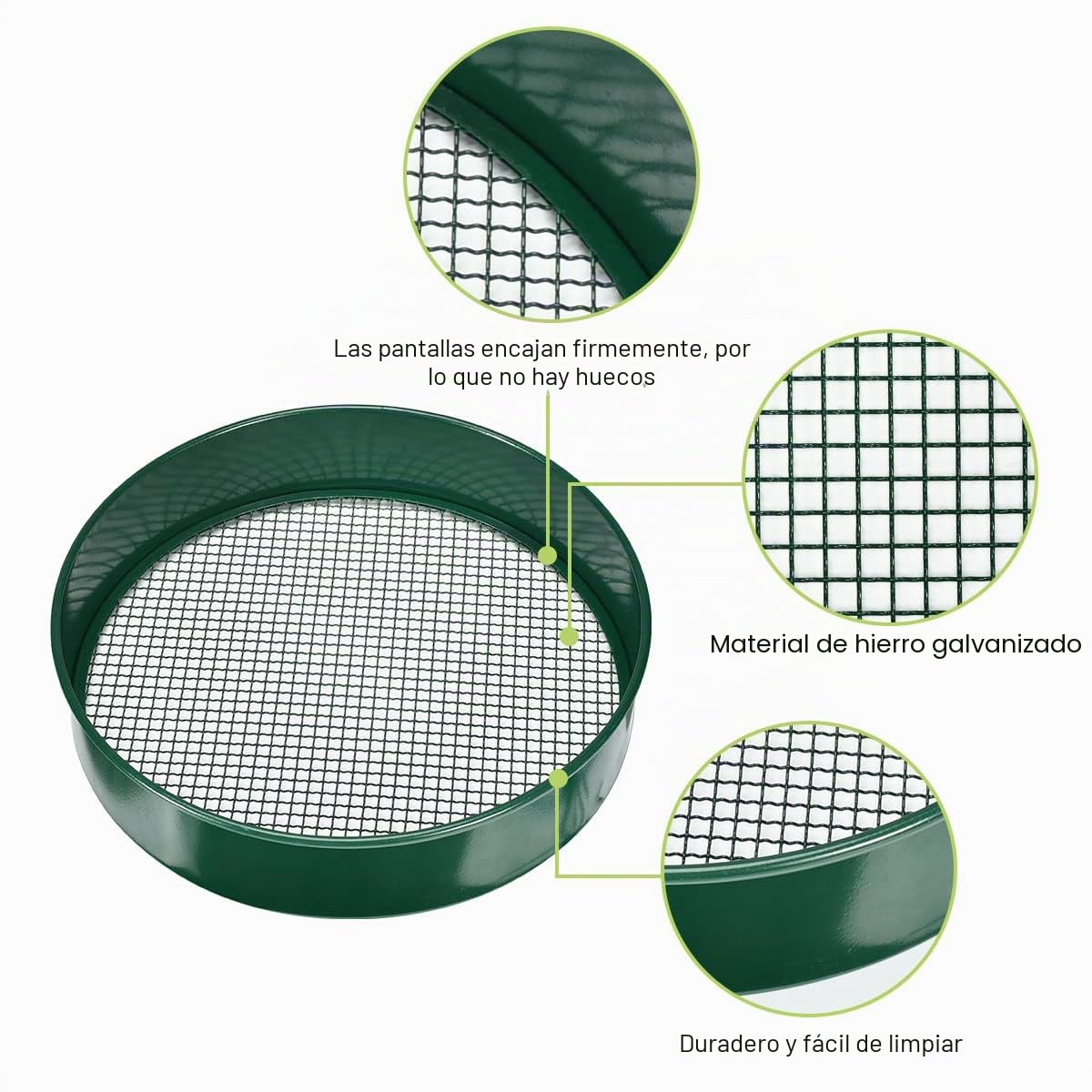 johgee Tamiz de jardín de Metal, tamiz de Tierra, Malla de jardín de 12 mm/9 mm/6 mm/3 mm, tamiz de jardinería para Tierra y Piedras Grande, Equipado con una Pala y un rastrillo