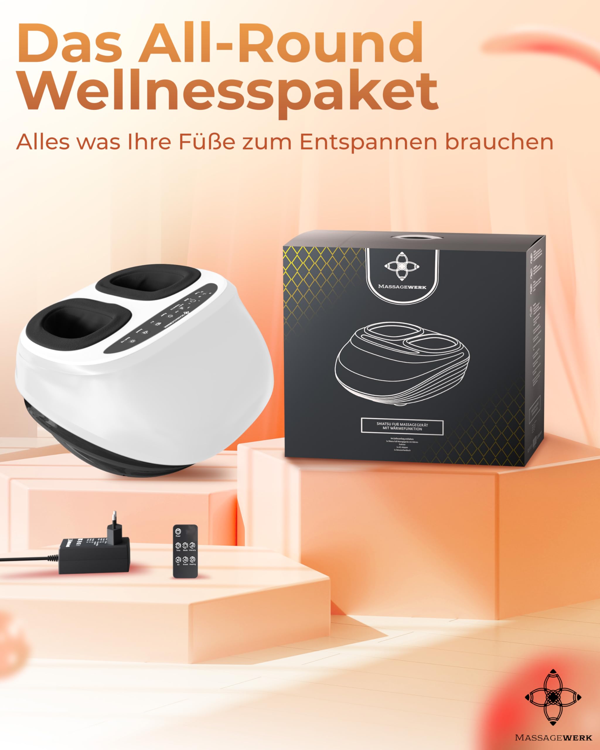 Premium Fußmassagegerät Elektrisch | EMS Fußmassagegerät mit Shiatsu, Vibration und Heizfunktion Verbesserte Durchblutung, Schmerzlinderung bei Fersensporn und Neuropathie | bis Größe 45