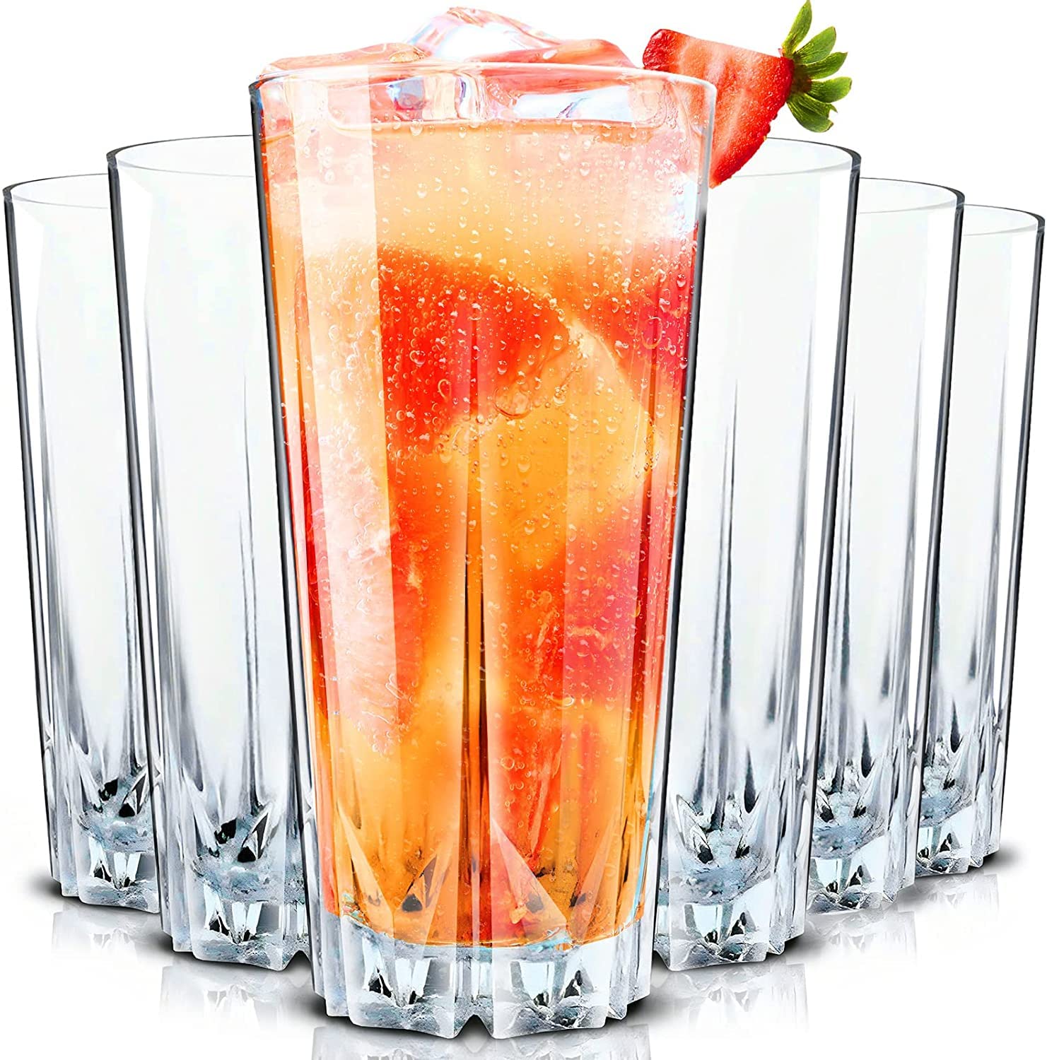 Durable Brilliance Drinking Tall Highball Glasses Set of 6 330ml, Water Glasses,Juice, Beer,Drinks,Cocktail,Mixed Drinks,Lead Free,Drink Tumblers Glasses (KARAT 12oz)