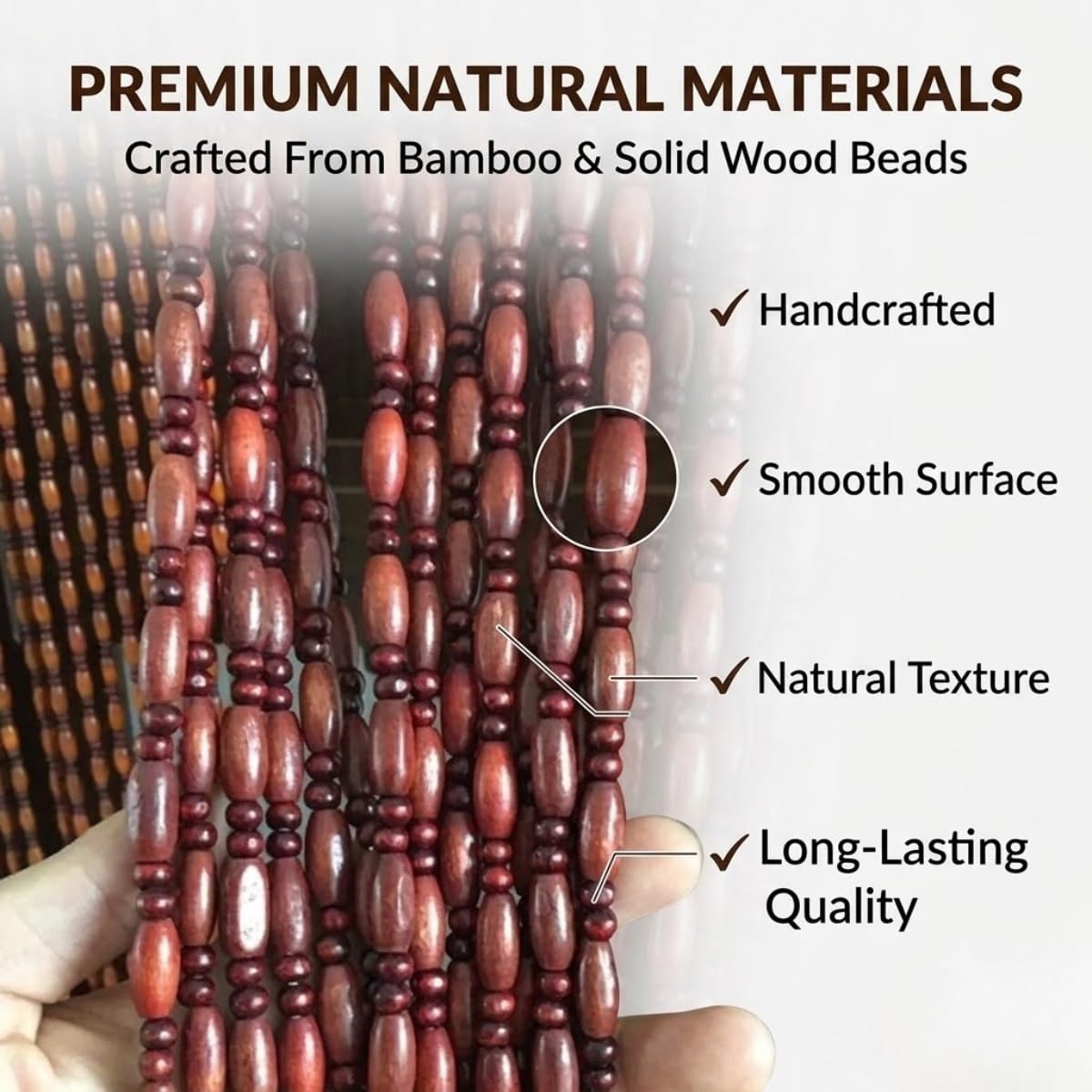 Rideau Séparateur en Perles de Bois Pour Porte et Intérieur, Solution d’intimité Pour Studio et Logement en Location, Laisse Circuler La Lumière Et L’air Tout(Dark Red,70x150cm)