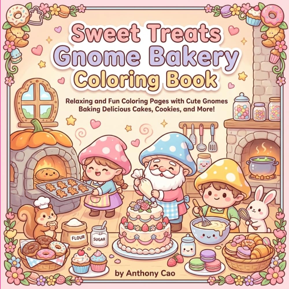 Cozy Gnome Bakery Coloring Book: Whimsical Sweet Treats & Adorable Gnome Adventures: Relaxing and Fun Coloring Pages with Cute Gnomes Baking Delicious Cakes, Cookies, and More!