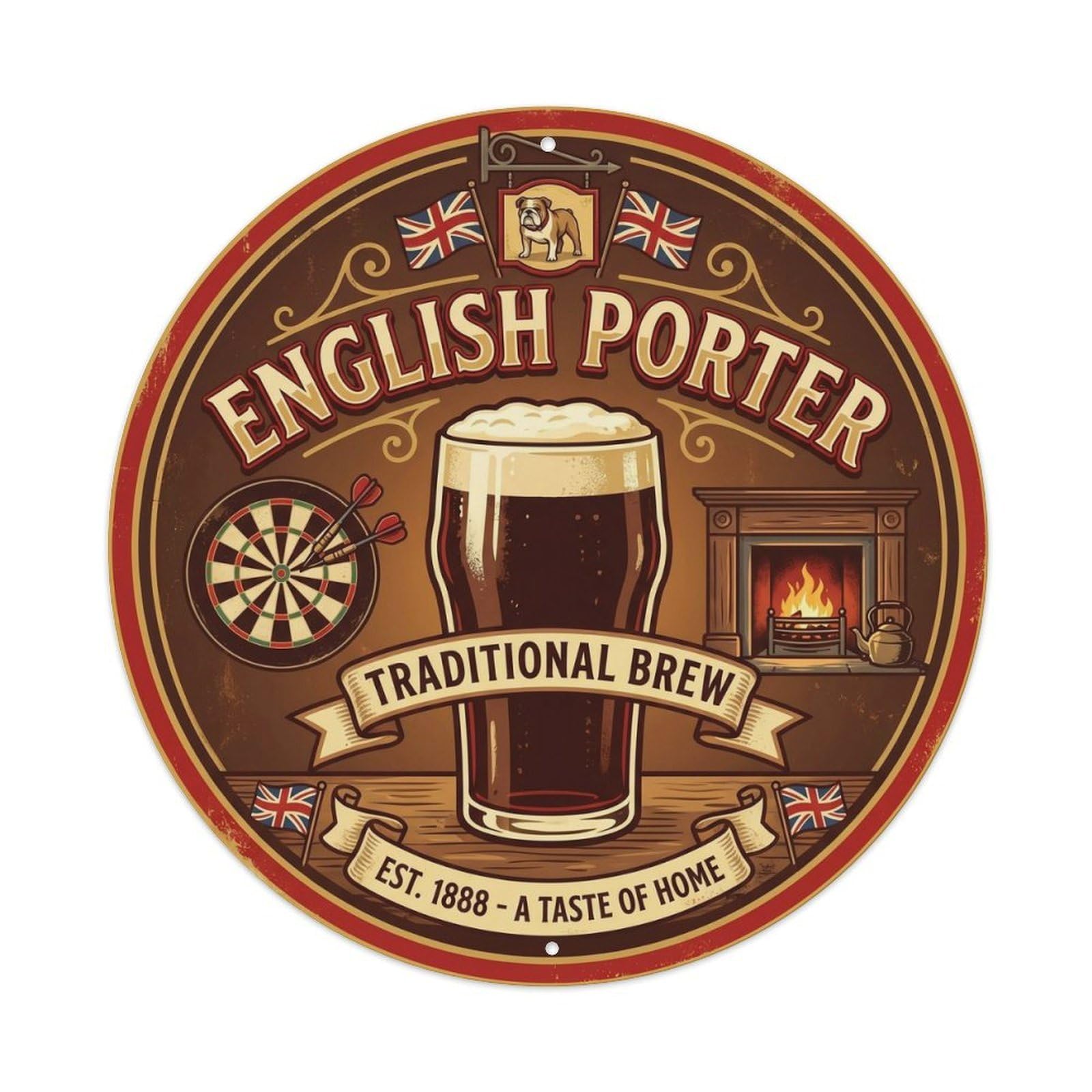 Traditional English Porter Beer Pub Culture Foam Mug Metal Tin Sign