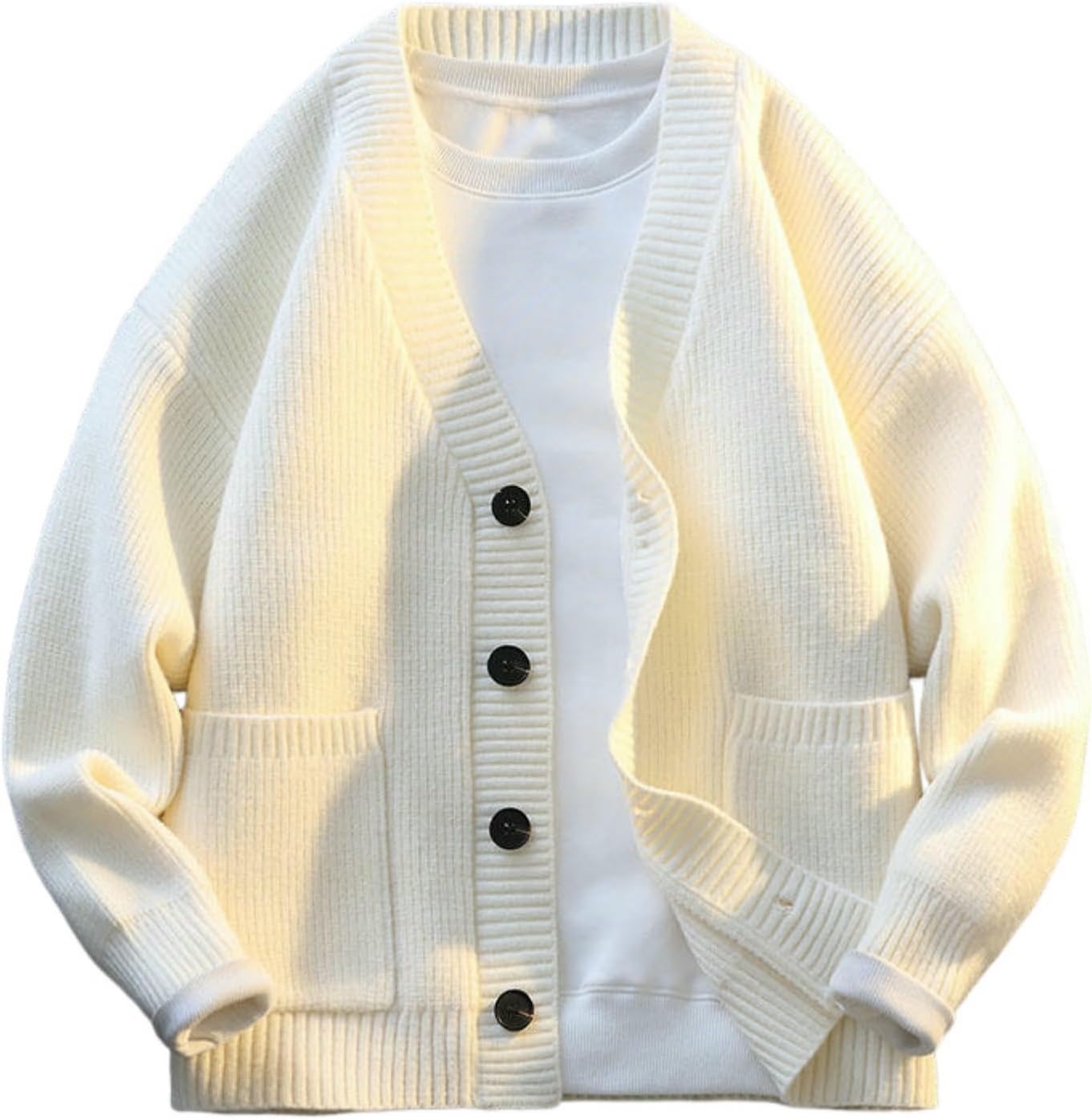 Men's Spring Autumn V Neck Simple Knitted Sweater Cardigan