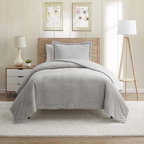 Nestl Juego de funda de edredón de franela de alta calidad, juego de funda de edredón reversible de 2 piezas con respaldo de microfibra, 1 funda de