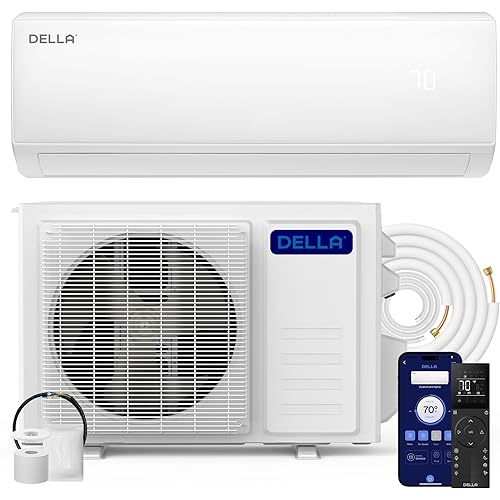 DELLA Econo Series 11000 BTU Mini Split Air Conditioner 17 SEER2 with Heat Pump, Cools up to 550 Sq.Ft, Wifi Enabled AC & Heater Ductless Inverter System Works with Alexa, 16ft Installation Kit