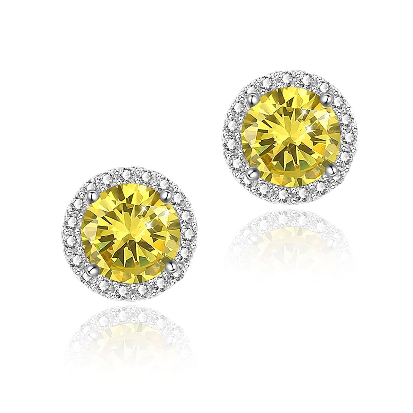 YOMELA Cubic Zirconia Earrings Studs, Halo CZ Birthstone Simulated Diamond Stud Earrings for Women
