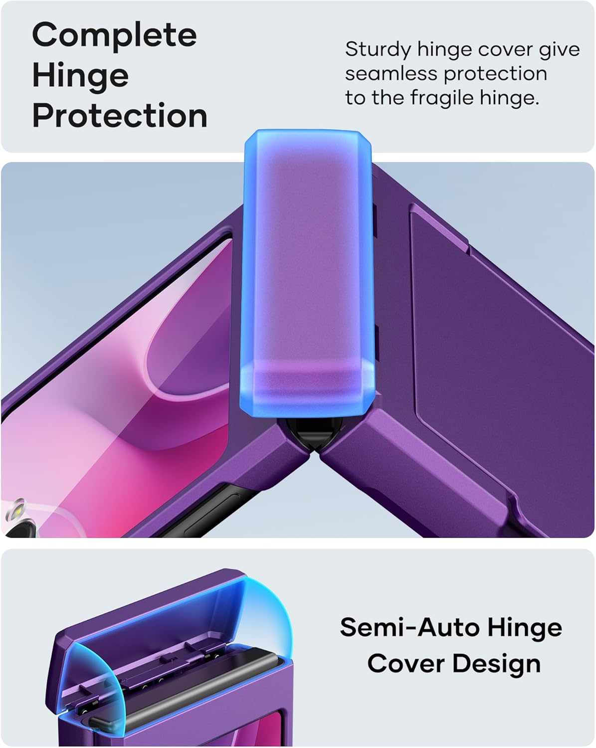 ATATOO for Motorola Razr 2025 Case, Built-in Card Holder (Store 3 Cards) & Hinge Protection & HD Screen Protector, Military Grade Protection, Hard Wallet Phone Case for Moto Razr 2025, Dark Purple
