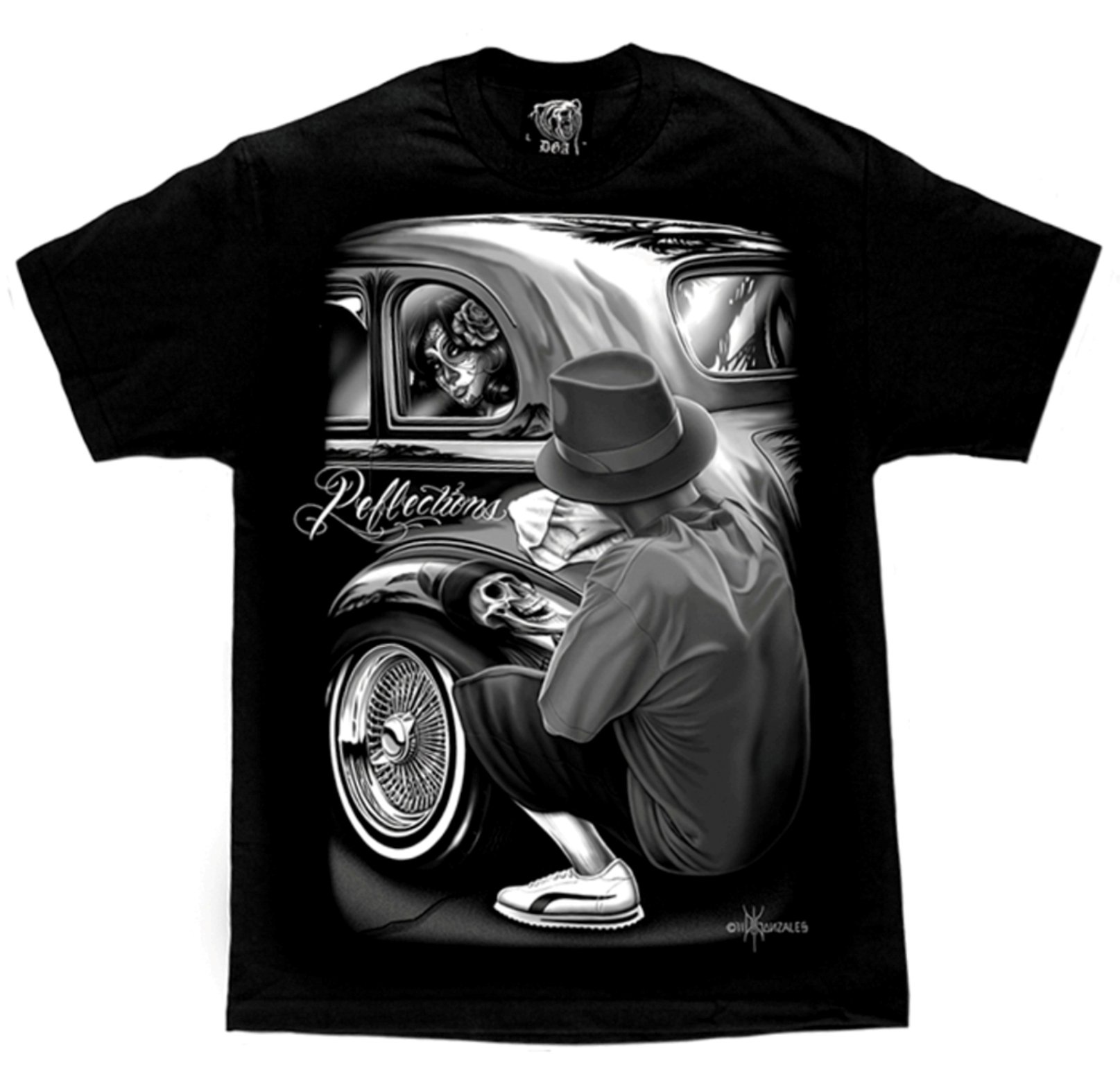 David Gonzales Men's Reflections Lowrider Skull Chicano DGA Art T Shirt