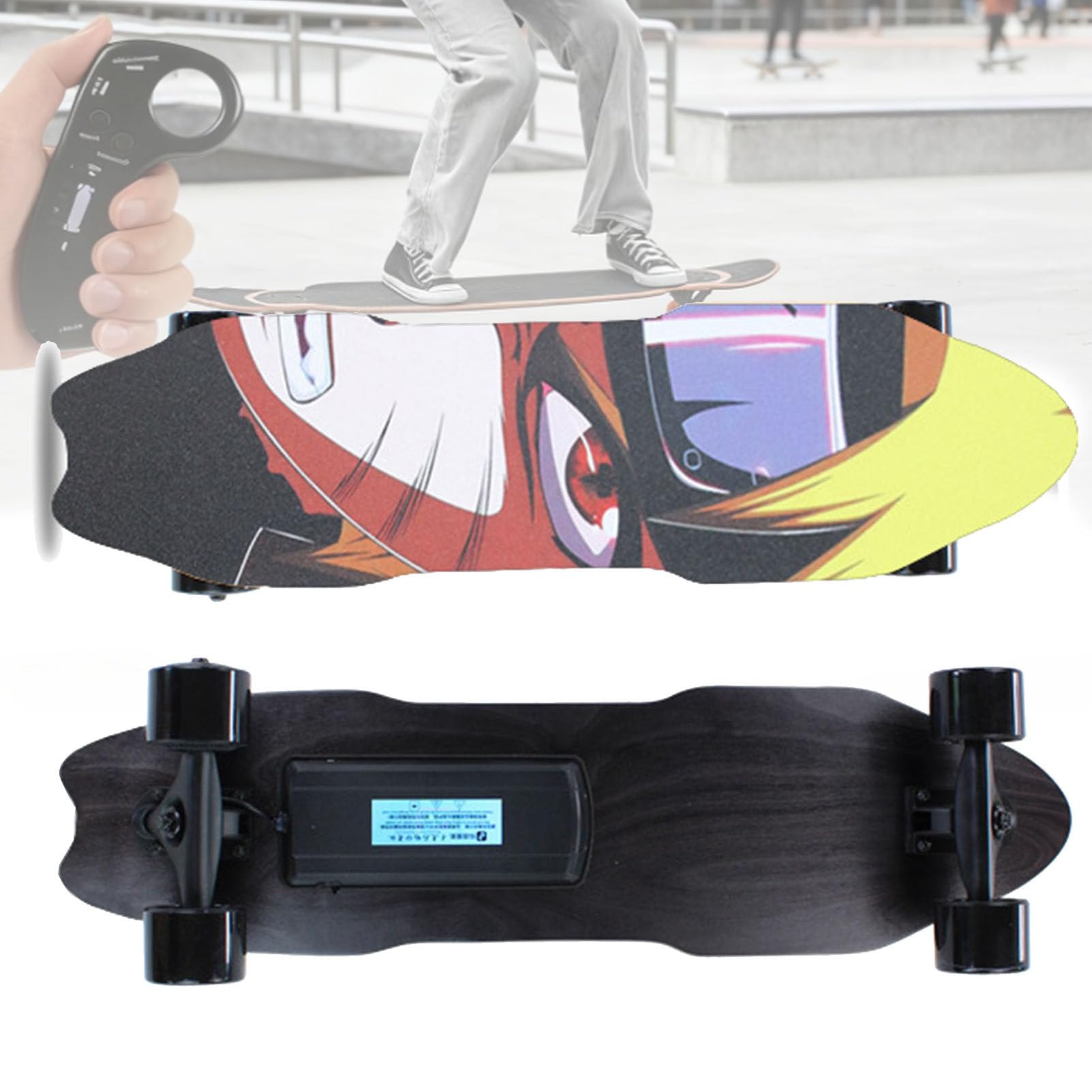 Elektrisches Skateboard mit Fernbedienung, wasserdichtes Longboard-Skateboard, 7-lagiges Ahornholz, 15 km Reichweite, 25 km/h Höchstgeschwindigkeit, für Anfänger und Erwachsene, ideal für Fahrten D