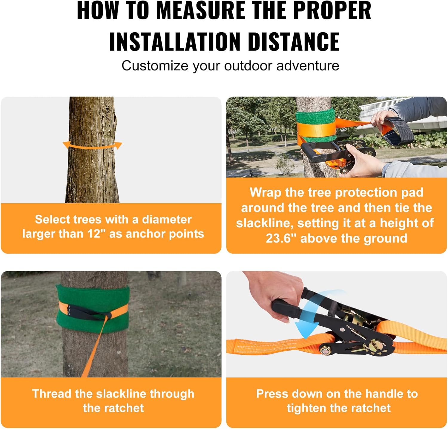 Happybuy Slackline Kit 60 ft with Training Line, Backyard Tight Rope for Kids & Adults, Complete Set with Tree Protectors, Arm Trainer, Carry Bag