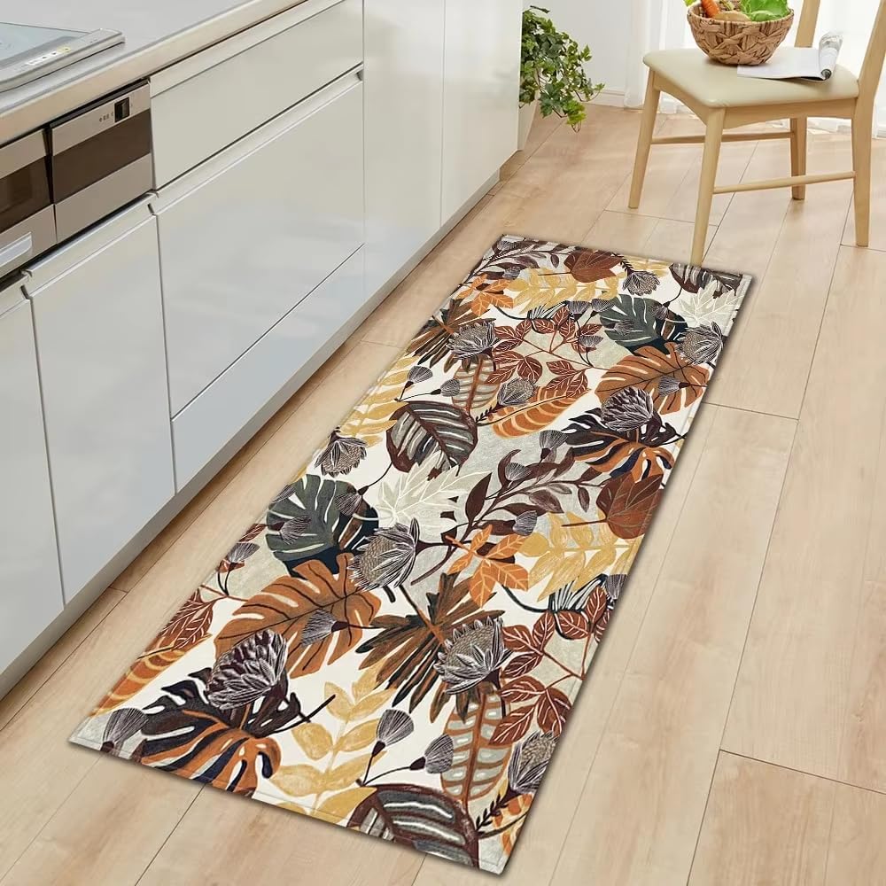 Tropical Plant Leaves Pattern Home Kitchen Non Slip Floor Mat Door Front Decoration Mats Bedroom Entrance Doormat Area Rugs 3'x5'(35"x63") Nursery Rug