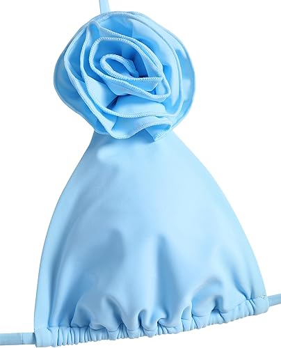 Miniatura 8 de ZAFUL Conjunto de bikini rosa 3D para mujer, dos piezas, con lazo en la espalda, halter atrevido traje de baño