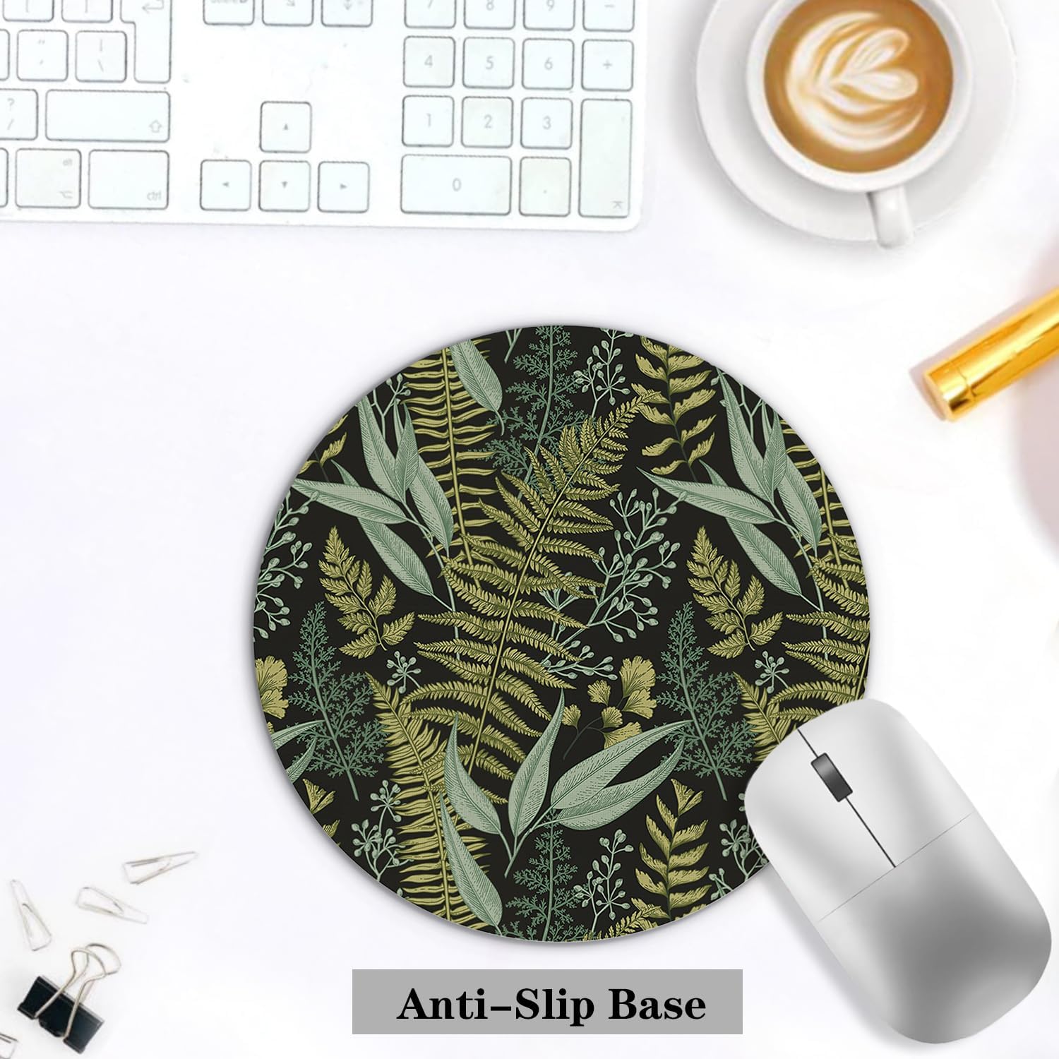 Light Green Floral Plant Mouse Pad,Vintage Green Fern Leaves Botanical Cottagecore Mouse Pads for Wireless Mouse Computers Laptop Desk Accessories,Plant Desk Accessories 7.9x7.9 Inch image 3