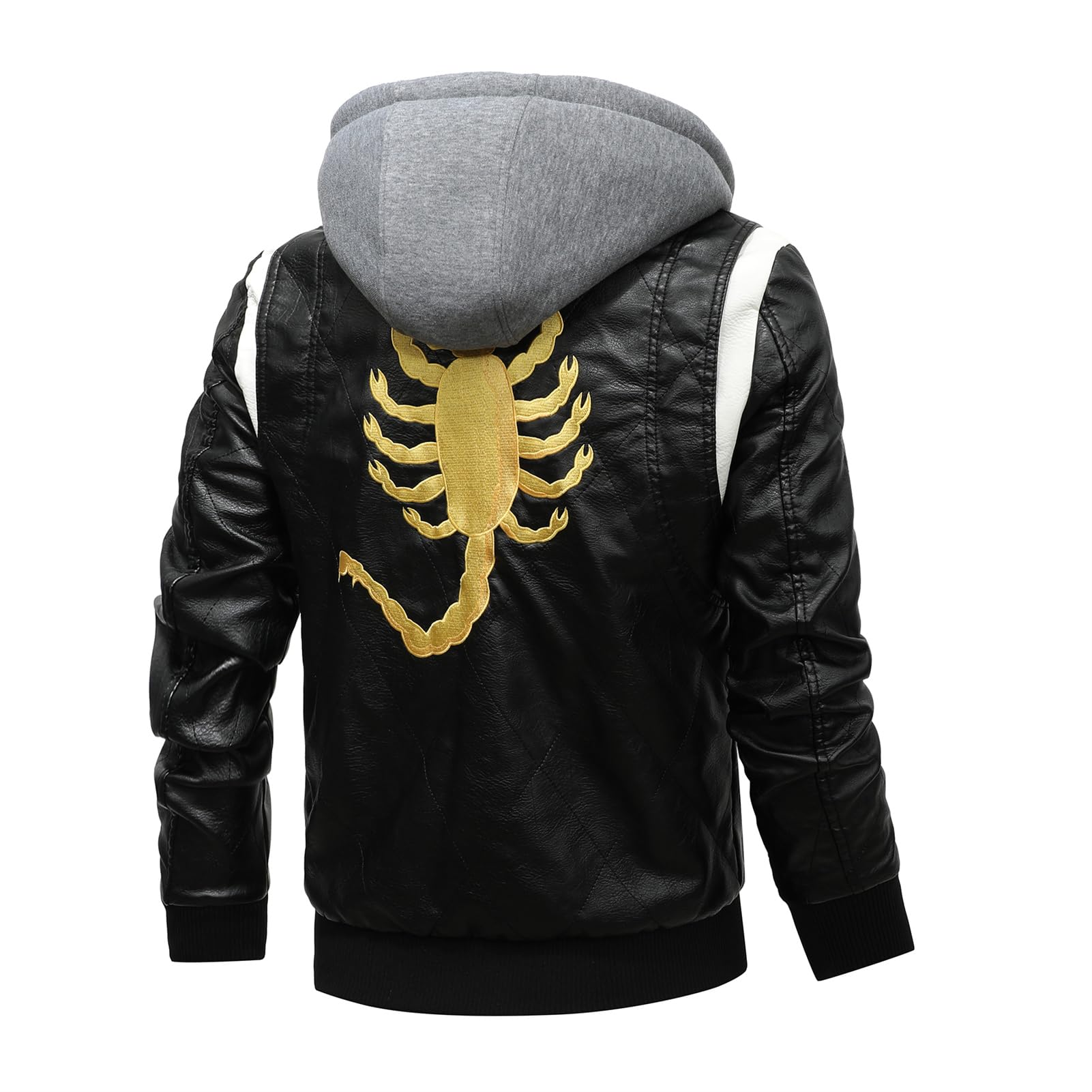 FFFF & OLFEH Giacca In Pelle Con Cappuccio Staccabile Da Motociclista Uomo,Giacca Da Moto Da Uomo In Pelle - Protezione Originale Da Motociclista (Black A2,XL)