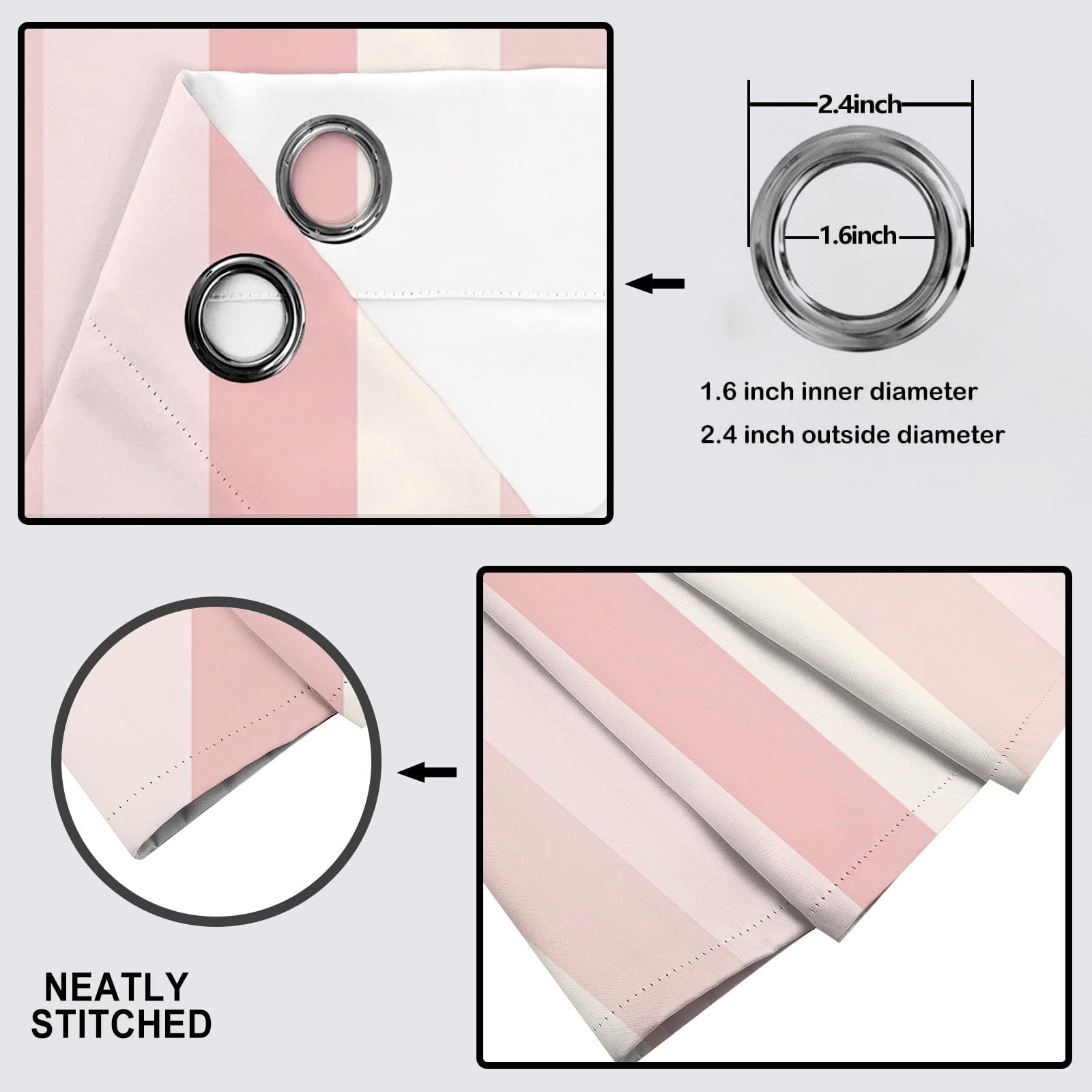 Rideau Occultant Thermiques Anti Froid Jolies Rayures Imprimé 117Lx183H Cm Rideaux Opaques pour Salon Chambre, Géométrie Simple Design avec Oeillet Poudre Blush Lot De 2 De Cuisine