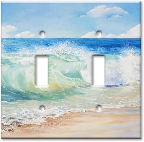 Miniatura 23 de Art Plates - Placa decorativa de pared metálica dúplex eléctrica - Cubierta de salida de 1 banda - Pintura de playa (fabricada en EE. UU.)