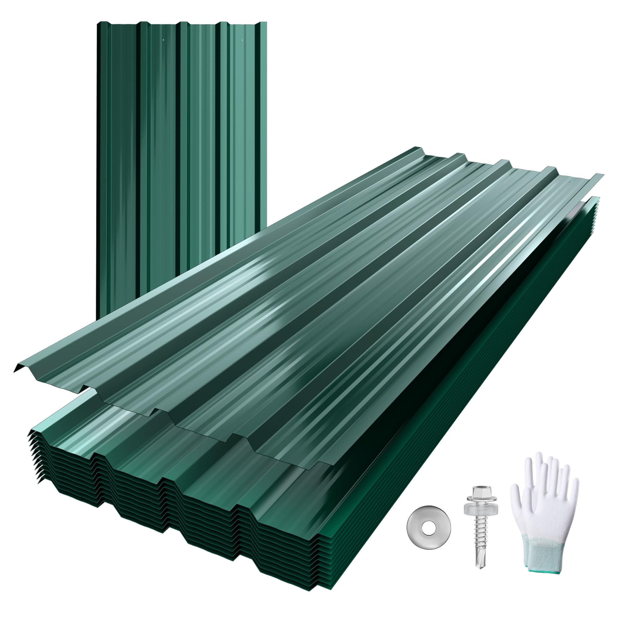 NAIZY Chapa trapezoidal, 12 unidades, color verde, para techo, 129,5 x 45 | Planchas onduladas galvanizadas de acero 0,25 mm de espesor de chapa con guantes,Hoja de techo para revestimiento de techo y