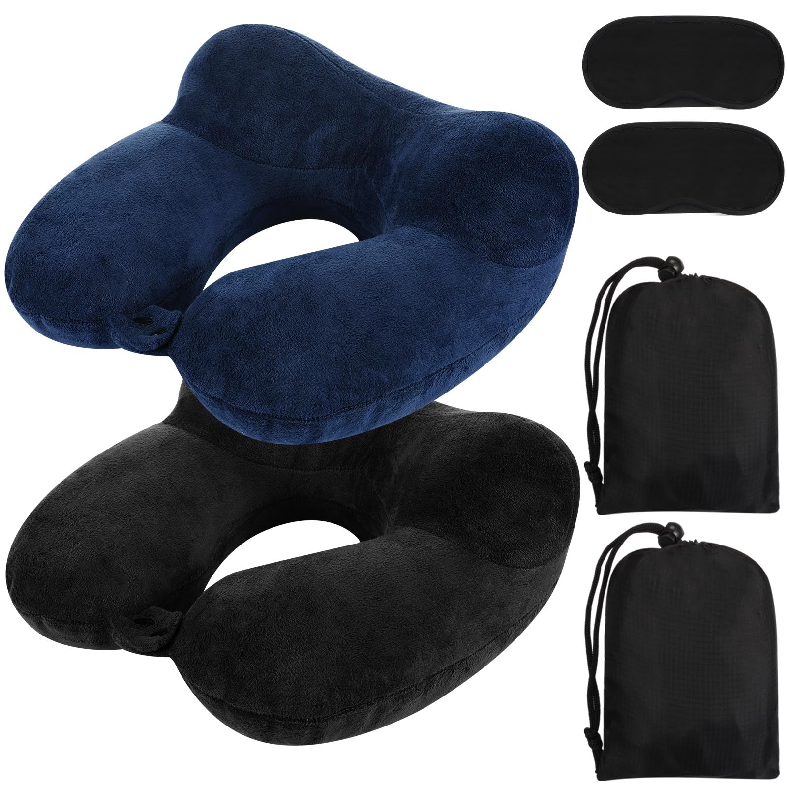 Sintuff 2 Pack Inflatable Travel Pillow for Airplanes Inflatable Neck Flight Pillows with Compact Bag and Blindfold for Traveling, Airplane, Train,