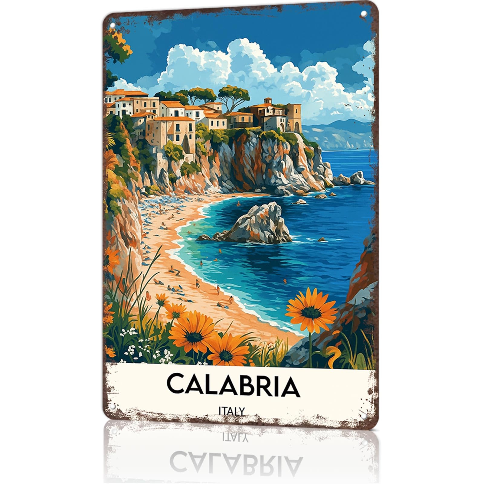 KWQDOZF 8x12inch Calabria, Italy Aluminum Sign Wall Art